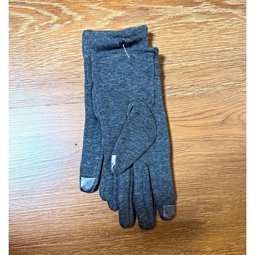 Women's Gray Knit Wrist-Length Gloves Button Accent Solid One Size Polyester
